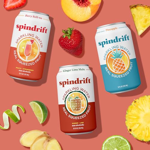 Image of Spindrift Sparkling Water, Mocktail 3 Flavor Variety Pack, Made with Real Squeezed Fruit, 12 Fl Oz Cans, Pack of 24
