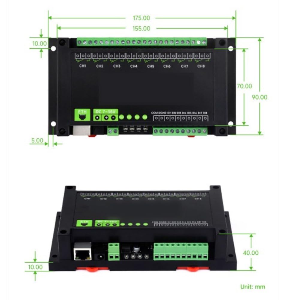 Modulo relè Ethernet a 8 canali per automazione, Modbus TCP/UDP/MQTT, PoE, 10 A 250 V AC, montaggio su guida DIN, compatibile con MODBUS RTU/TCP