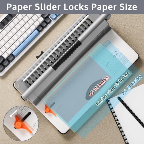 Image of OFFNOVA Binding Machine, 21-Hole 450 Sheets Paper Comb Binding Machine for Letter Size / A4 / A5 Paper, Easy to Punch Handle, Adjustable Margin, Book Binder with 100 PCS 3 /8'' Comb Binding Spines