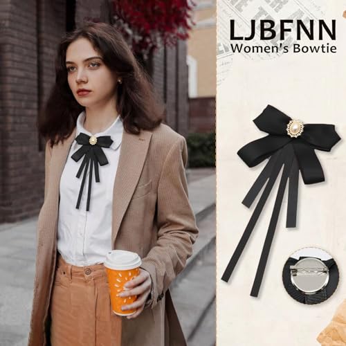 Image of LJBFNN Womens Bow Tie, Clip on Bow Ties Pre Tied Bowtie for Women Girls Ribbon Rhinestone Bow Tie for Shirt Uniform Wedding