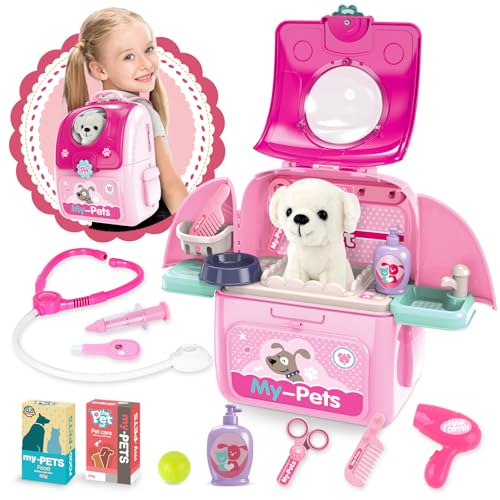 Girl Toys Gifts for 2 3 4 5 6 Years Old, Toddler Girl Toys, Pet Care Pretend Doctor Set Toys for Kids, Doctor kit for Toddlers 1-3 3-5, Kids Doctors Play Set with Plush Puppy Toy&Storage Backpack