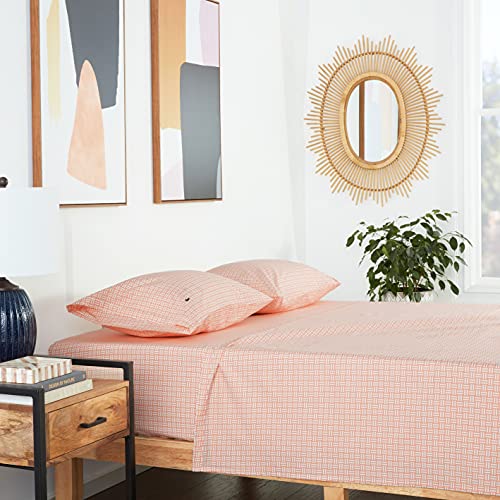 Image of Lacoste 100% Cotton Percale Sheet Set, Basketweave Print, Iced Apricot, Queen