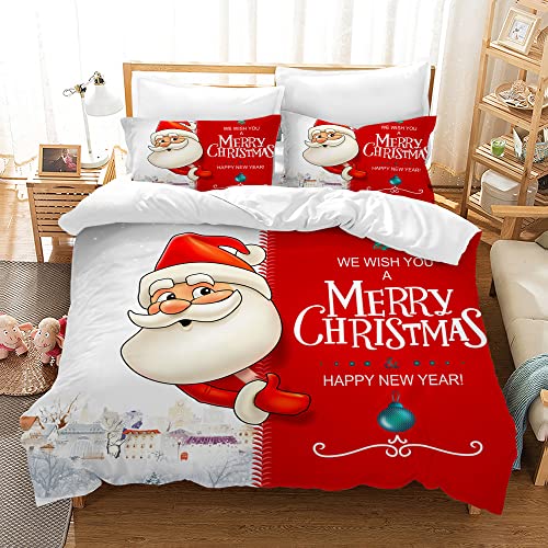 Hoimlm Bettwäsche-Set für Weihnachten, Geschenk Frohe Weihnachten Mikrofaser Bettbezug mit Kissenbezügen für Jungen und Mädchen Bettwäsche-Set (135 x 200 cm, Weihnachten C) Cover
