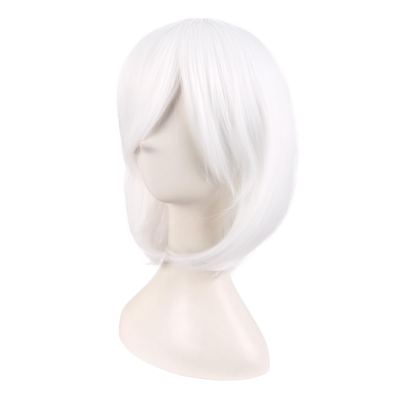 MapofBeauty 14 Inch /35 cm Female Models Medium Length Straight Hair Cosplay Bob Wig (White) - Image 3