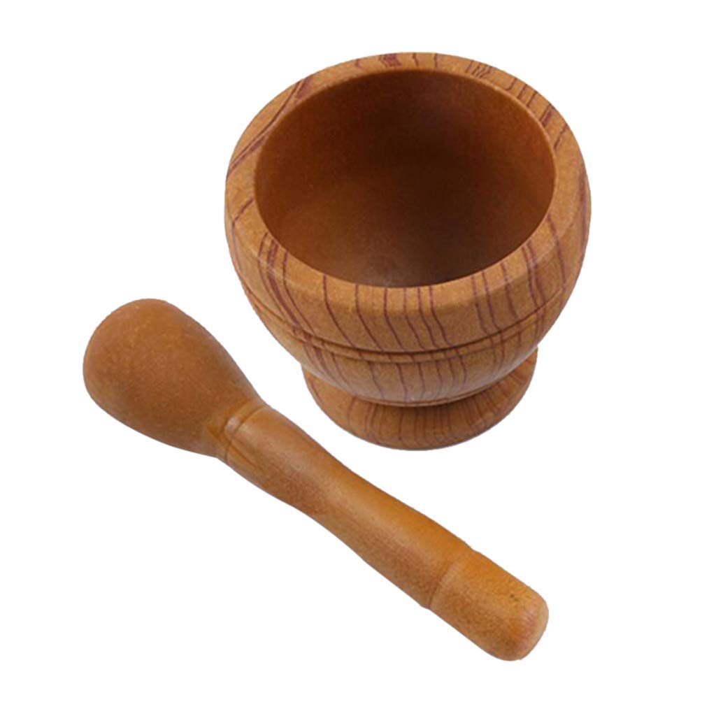 Inzopo Pill Pounder Garlic Ginger Pepper Press Grinding Crushing Kitchen Tool for Seasonings, Pastes, Pestos and Guacamole - Wooden B Wooden B