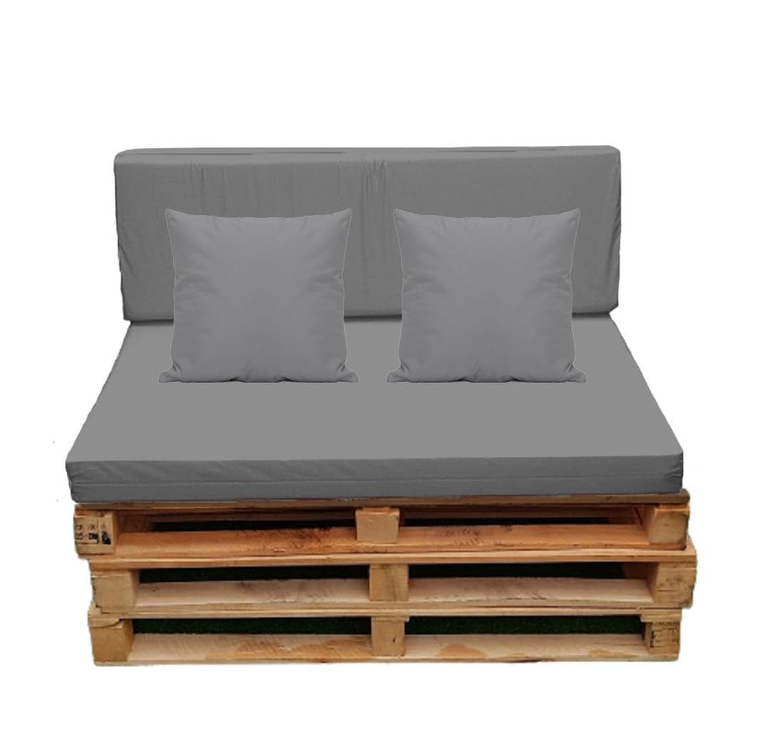 Crescent Textile Euro Pallet Seat Pads Cushions Set WATER-RESISTANT For Outdoor Garden Furniture Seat Pads- Durable, Comfy For Standard Euro Pallet Seating (Complete 4 Pic Set, Gray)