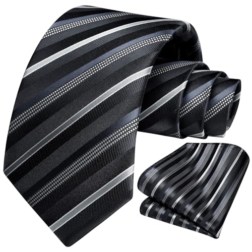Image of HISDERN Mens Striped Ties Classic Silk Woven Tie and Pocket Square Set Formal Business Necktie Handkerchief for Wedding