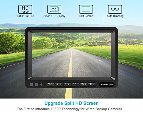Fookoo Ⅱ 7" 1080P Wired Backup Camera System, 7-Inch Hd Dual Split Screen Monitor W/Recording Ip69 Waterproof Front/Rear View Cameras Parking Lines For Truck/Trailer/Rv (Fhd2) #TOP1