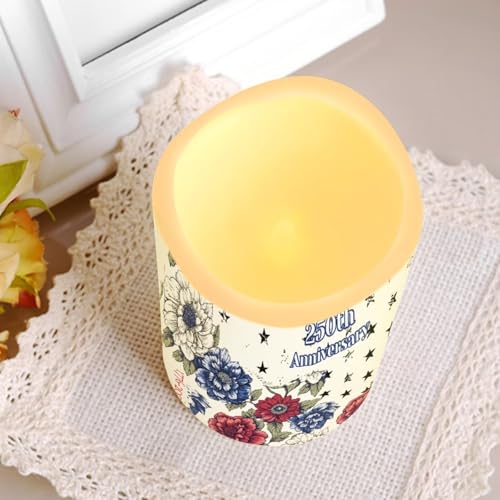 Image of 250th National Independence Day Battery Operated Candles Floral Print Fake Candle Remote Control 1776-2026 Flameless Candles Patriotic Decorations for Home, 4 Pack