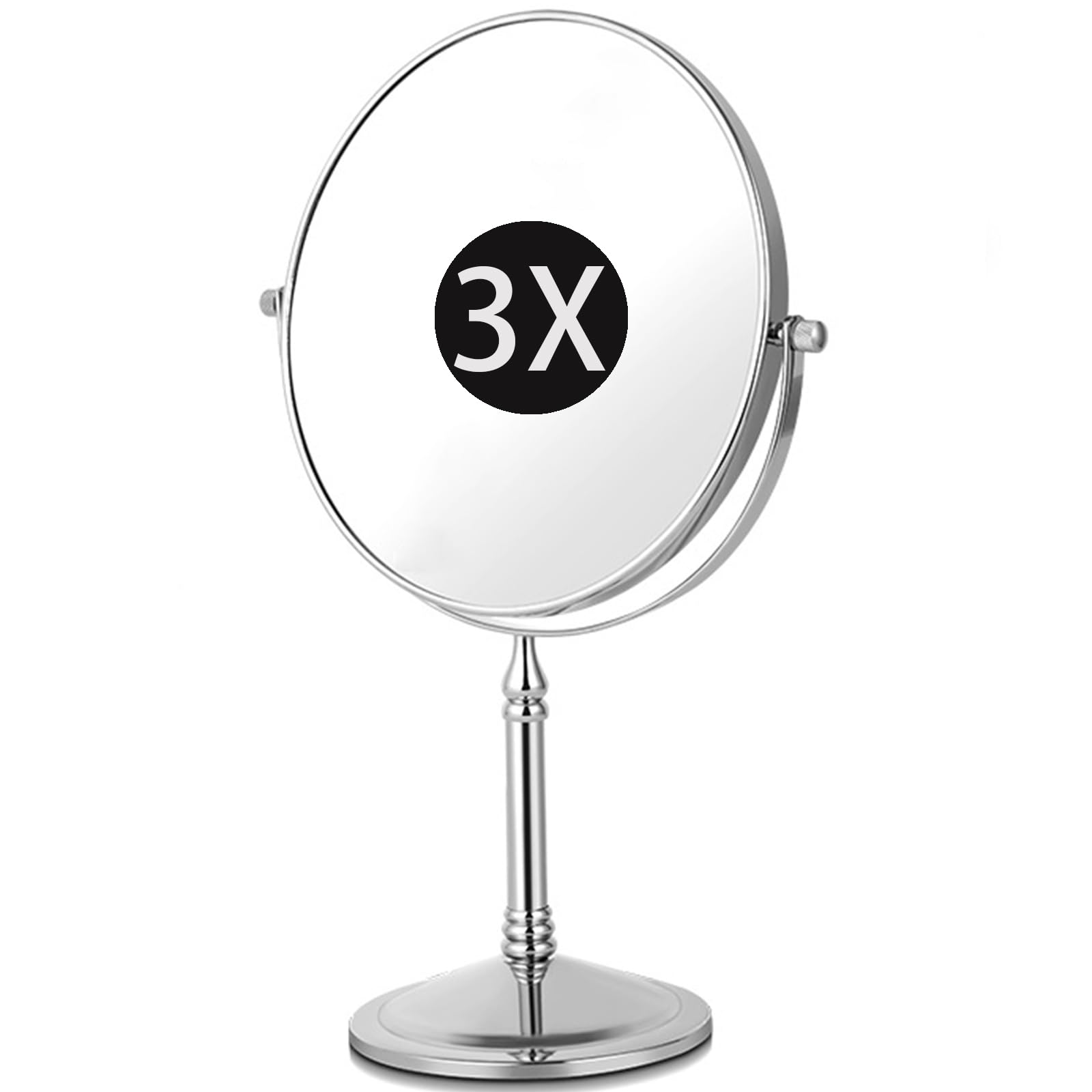 SXFSDOU 8" Standing Magnifying Makeup Mirrors, 360° Swivel Desktop Double Sided Vanity Mirrors with Stand for Bathroom,Chrome,3X