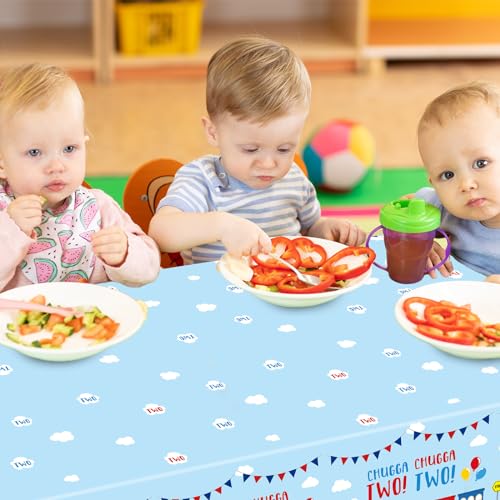 Image of Qyeahkj 3 Pcs Chugga Chugga Two Two Party Decorations Train Birthday Tablecloth 2nd Transportation Themed Plastic Table Cover for Boys Birthday Baby Shower Dinner Supplies