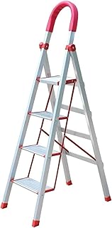 Household Folding Ladder, Office Classroom Ladder Max Load 150KG Trimming Leaves Ladder Four-Step Multi-Purpose Stepladder Stepladder (Color : Silver) Favorite Gift