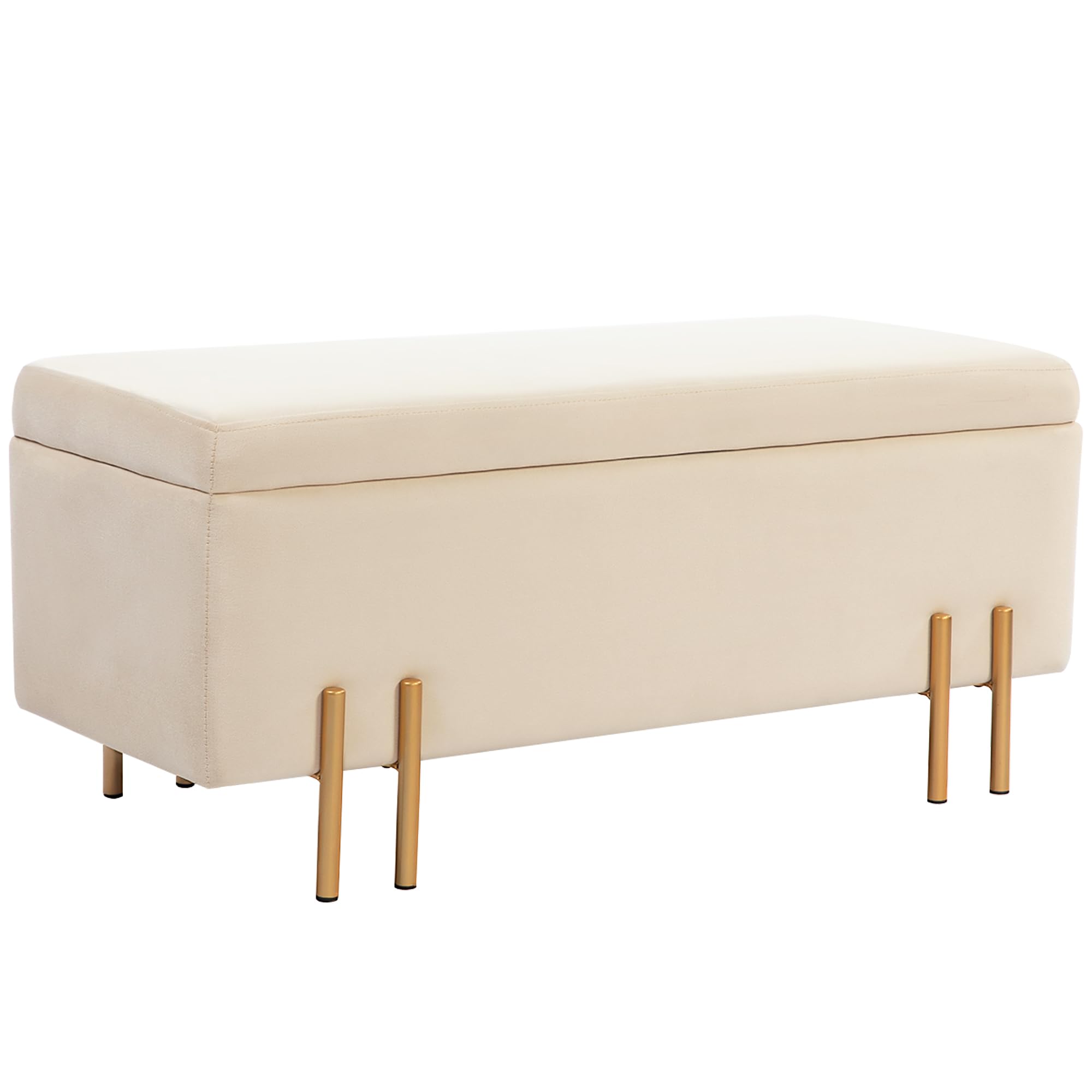 HOMCOM Banc de Rangement Design Contemporain 100L x 40l x 42H cm Beige | Coffre de Rangement, Banc avec Espace de Stockage, Velours, Piètement Métal Doré, Meubles pour Entrée