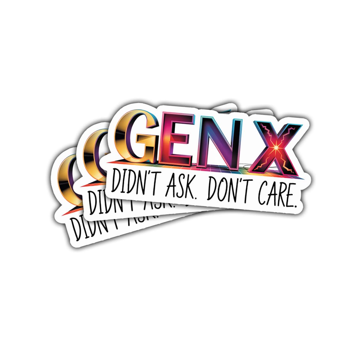 3Pcs Gen X Didn't Ask Don't Care Sticker Divertente Retro Generation X Sticker Regalo per Anno di nascita 1965-1980 Adesivi Gen X Anno 80s Orgoglioso Gen X Member Spirit Decal per laptop Bottiglia