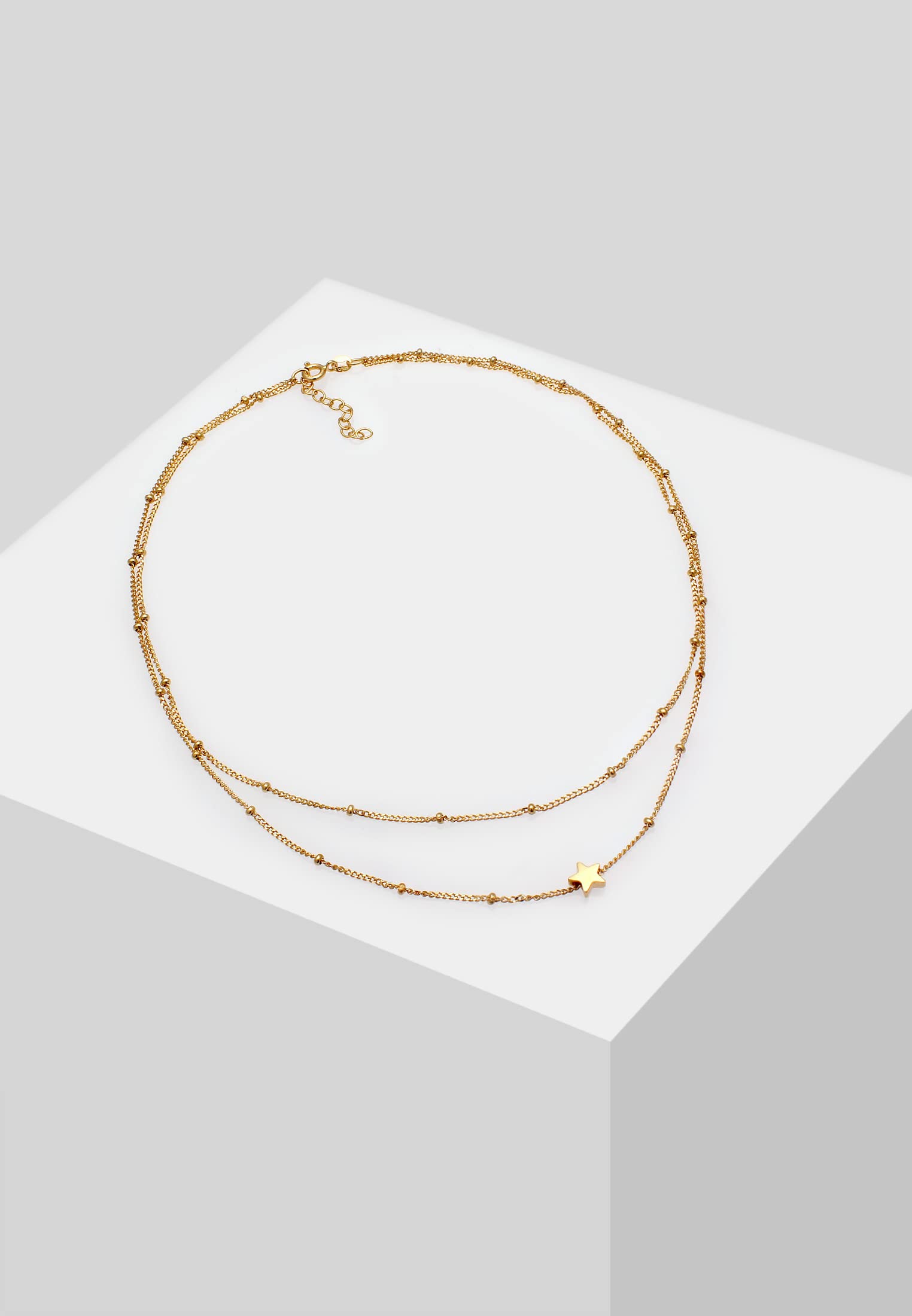 Elli Choker Kette Damen Layer Kugel Stern Anhänger 925 Silber Vergoldet 24K