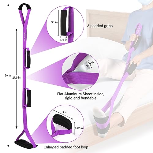 393939 long leg lifter strap with padded handgrips and feet looprigid leg lifter hipampknee replacement surgery recovery kitmobility aids foot lifter easily get in and out of bedcarwheelchair