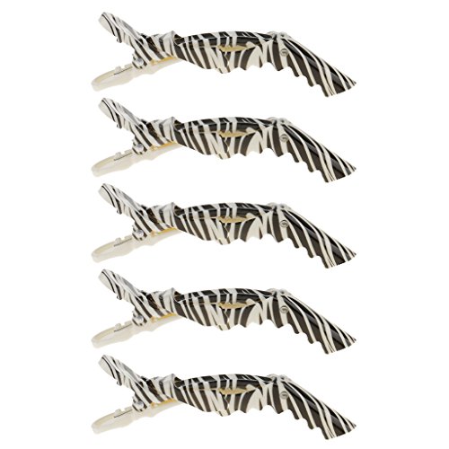 MagiDeal Lot of 5pcs Hairdressing Section Clips Hairdressers Hair Clamps Claws Barrette for Salon Barber Hairdresser - Zebra Leopard Print - Zebra Design, 11.5cm