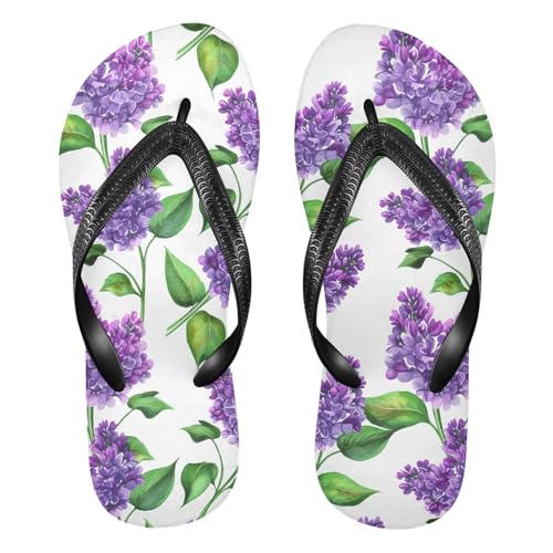 Leaf Flowers Purple Flip Flops for Beach Thong Sandals Anti-slip Lightweight Shower Shoes for Indoor Outdoor House