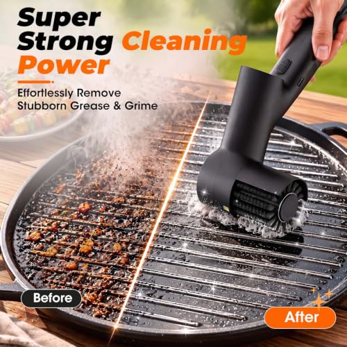 Image of Electric Grill Brush, Cordless BBQ Grill Cleaner with LED Light & Scraper | 3-Speed Adjustable, Quiet 55-75dB, Waterproof with Digital Display for Outdoor Grilling & Courtyard