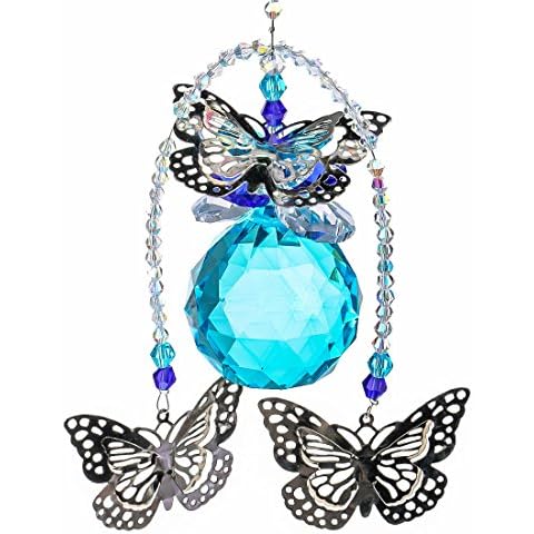 H&D Blue Crystal Ball Pendant with Butterfly Cover