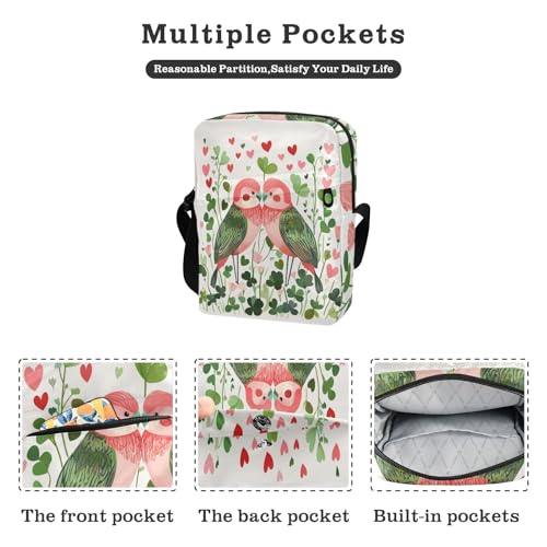 Valentine Clover Flowers Love Bird messenger bag cute mens crossbody Shoulder Handbag For Travel Adjustable Strap for work Outdoor Daily2