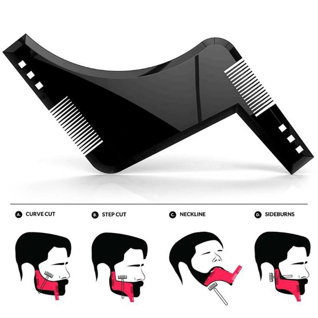 Pettine per Barba, 2Pcs Pettine Stencil Barba, Pettine di Guida per Rasatura Della Barba, Signori pizzetto Collo Sagome per Barba Styling Tool per rifinire Gli Uomini rasatura della barba