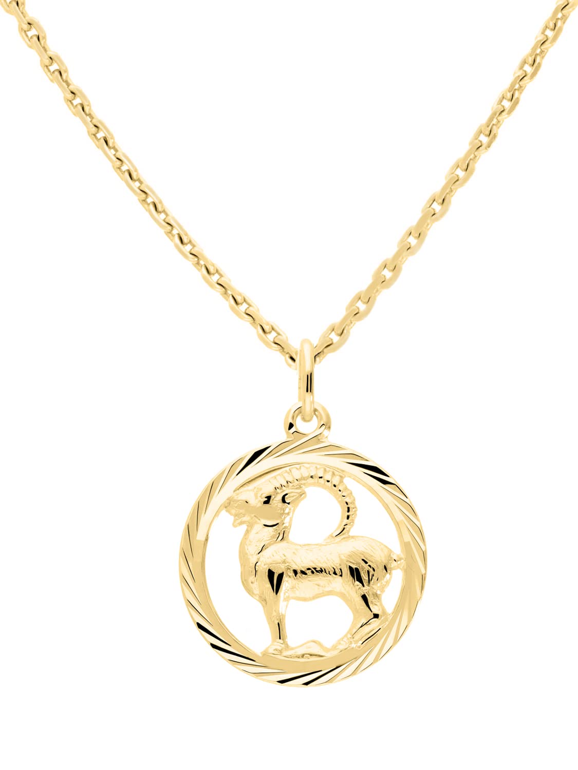 My Gold Damen Herren Kinder Anhänger Sternzeichen (Ohne Kette) Echtes Gelbgold 333 Gold (8 Karat) Ø 15mm Rund Tierkreiszeichen Horoskop Gavno