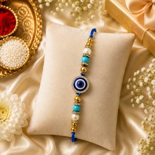 Image of JAIPUR ACE Elegant Blue inchBRO inch Designer Rakhi Gift Set with Greeting Card and Roli Chawal Pouch, Premium Brother Rakhi, Festive Raksha Bandhan Gift for Brother, Traditional (Love Threads)