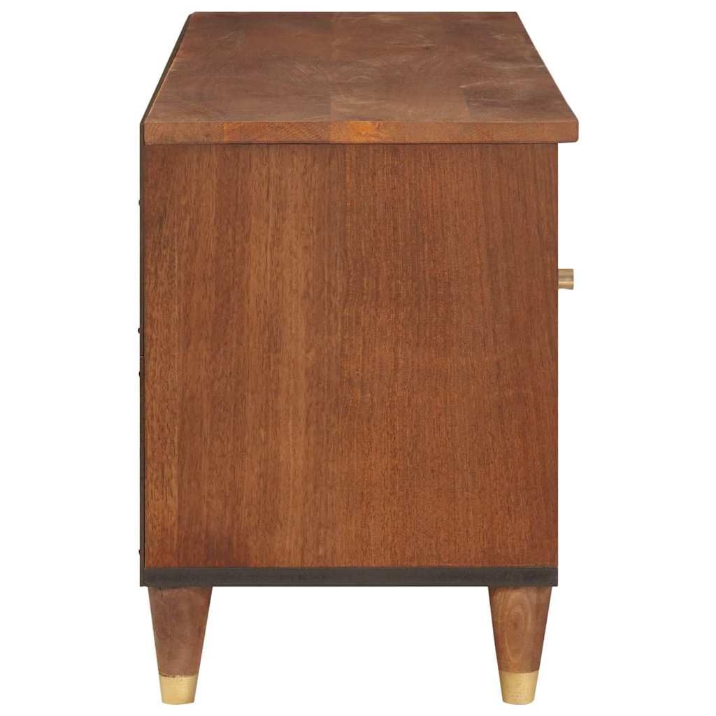 Mobile TV con mensola in legno di mango massiccio, marrone, 100 x 33,5 x 46 cm, con cassetto e vano portaoggetti, per soggiorno, console multimediale e rack HiFi