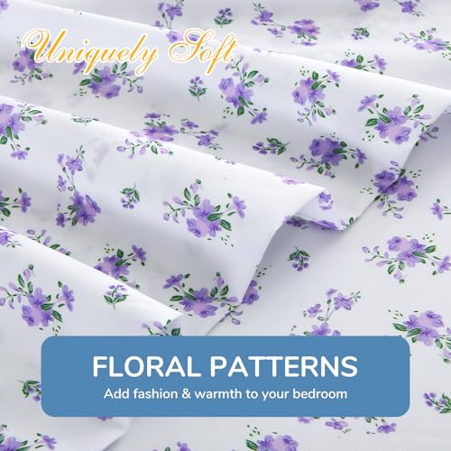 Image of MUXHOMO King Size 4 Piece Sheet Set, Soft & Breathable Sheet for Bedroom with Deep Pocket Up to 16 inch, Wrinkle-Free & Cooling Bed Sheets with Flat Sheet, Fitted Sheet & Pillowcases - Lavender Sprig