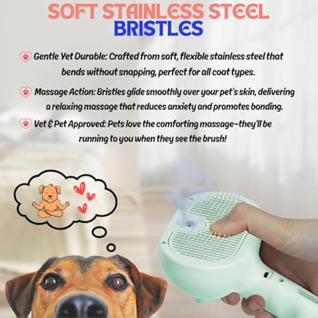 Pet Steam Brush for Cats Dogs, 3-in-1 Cat Grooming Tool with Water Spray and Quick Hair Release Button, Hair Removal Comb for Shedding, Steamy Brush (Pink)-rXDtzn0F