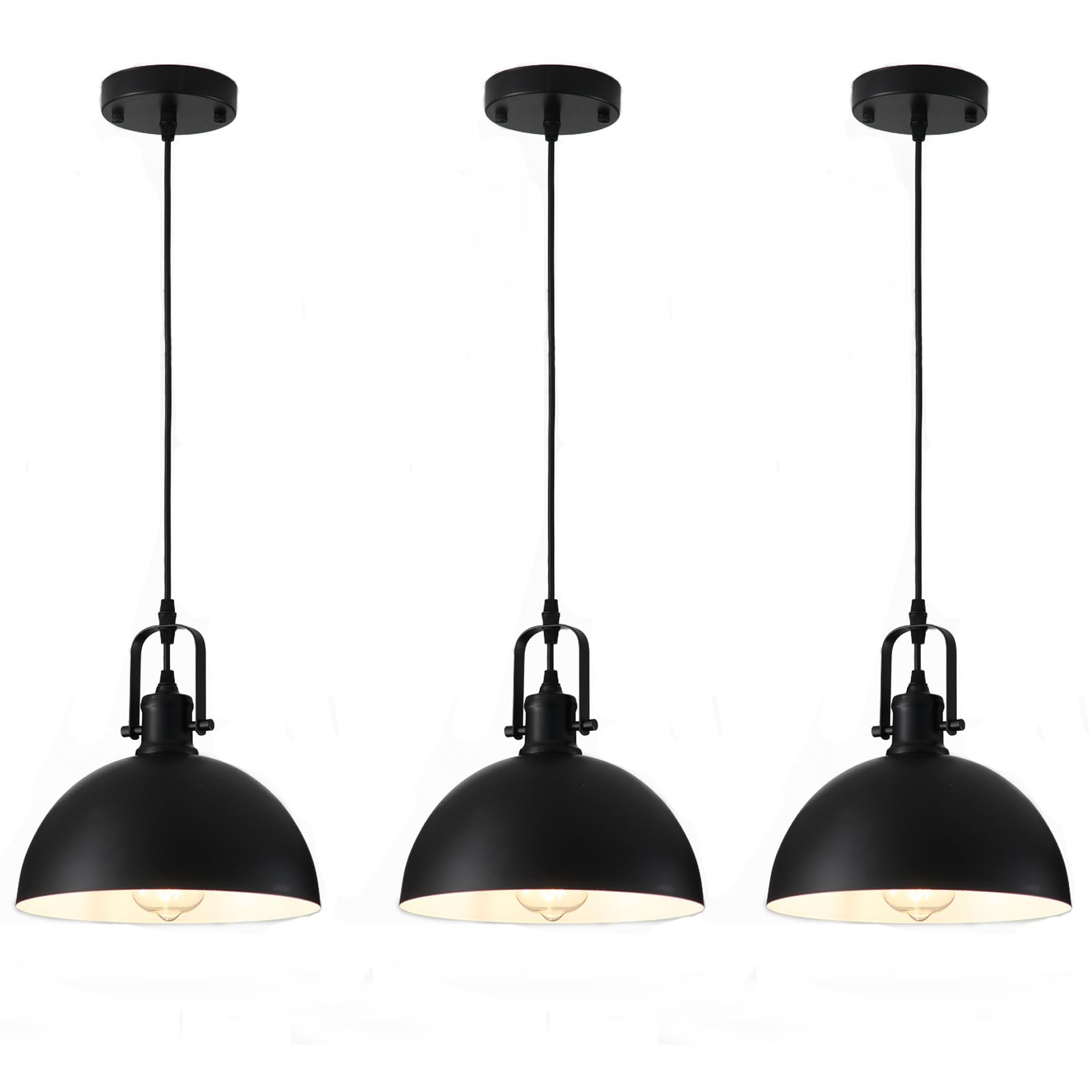 Susurise Farmhouse Pendant Lights Kitchen Island 3 Pack, Matte Black Modern Hanging Light Fixtures, Industrial Ceiling Pendant Lighting Over Sink