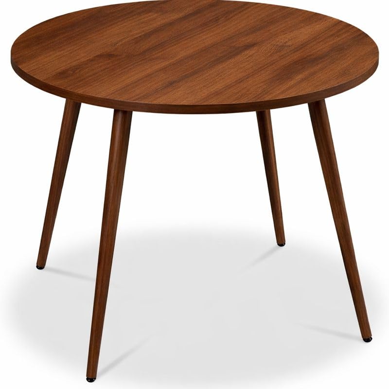 Round 28x28in Dining Table for 4 w/Sturdy Wood Finish Steel Legs, Mid Century Modern, Space-Saving, Small Space Circle Dinette for Home, Kitchen, Apartment (Walnut)-image-14