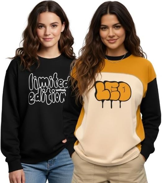 Image of LEOTUDE Full Sleeve Cottonblend Oversized Tshirt for Women, Round Neck