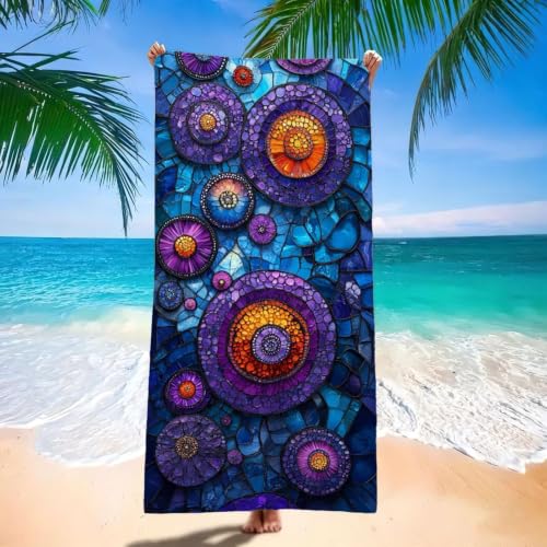 Toallas Playa Mandala 90x200 cm Toalla Playa Grande, Mujeres y Hombres Toalla Gimnasio, Color Toallas Microfibra, Absorbente, Pareos Mujer Ligera y de Secado Rápido, para Viajes, Vacaciones H-2044