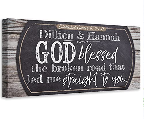 Personalized - God Blessed Me Straight To You - Classic Wedding Sign, Custom Couples Name and Special Date, Great Farmhouse Home Decor Gift, Wood Style Chalkboard 24x48 Stretched Canvas Art