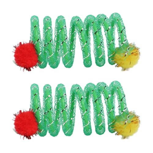 2Pcs Flexible Funny Spring Tube Toy with Plush Ball for Cats Kitten Play Toy
