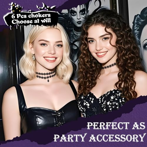 6pcs Choker Necklace Costume Women Black Lace Goth Accessories for Gothic Clothes Woman Emo Merch 80s 90s Outfits for Women Birthday Gifts Merchandise2