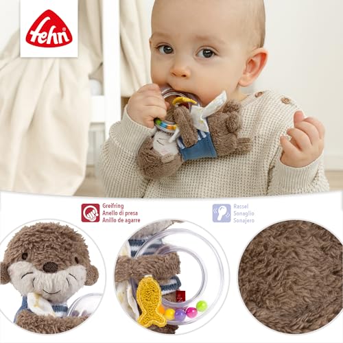Fehn anillo sonajero nutria, Juguete de agarre para hacer sonar, sentir y jugar con un peluche como fiel compañero, juguete de motricidad para bebés y niños pequeños a partir de 0 meses - imagen 5