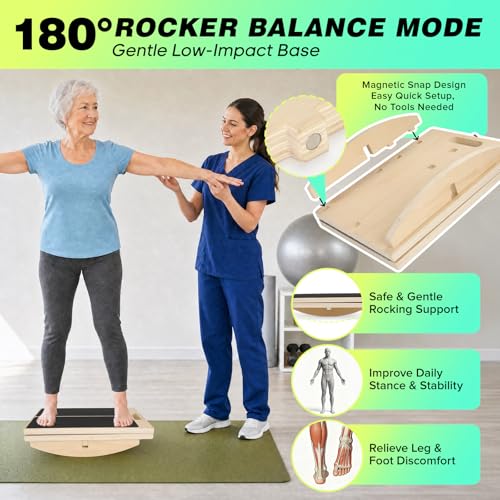 Image of 3-in-1 Slant Board & 180 /360 Balance Board, Portable 6 Angle Adjustable Calf Stretcher with Training Poster, Anti-Slip 300LBS Wobble Board for Physical Therapy, Standing Desk & Core Strength