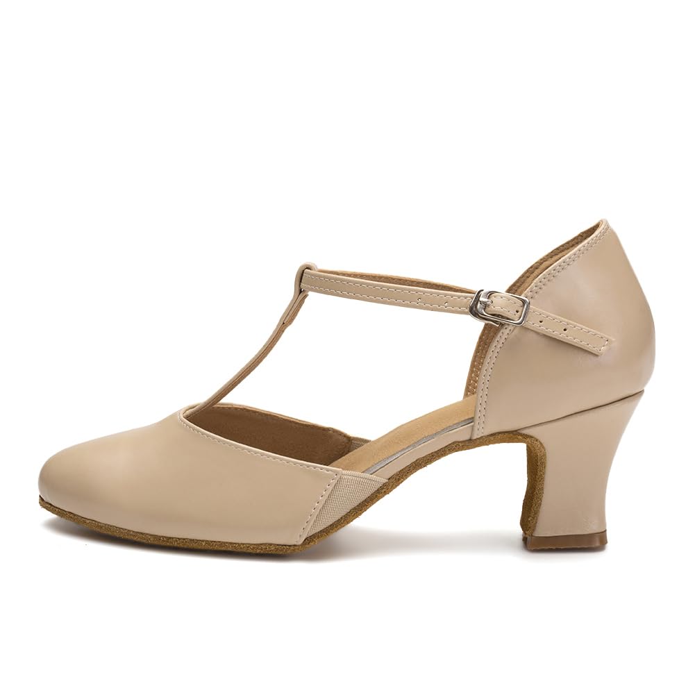 AOQUNFS Women Ballroom Dance Shoes Closed Toe Leather Walts Salsa Latin Dancing Shoes,D29