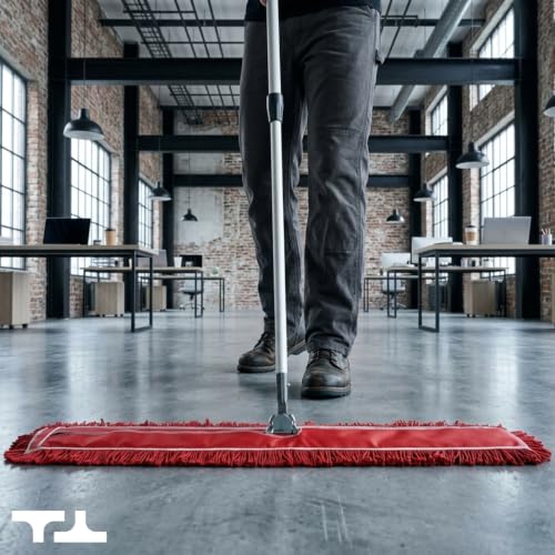 Image of 36 Inch Red Commercial Dust Mop & Floor Sweeper with Extendable Handle - Mop for Hardwood, Tile, and Concrete Floor Cleaning