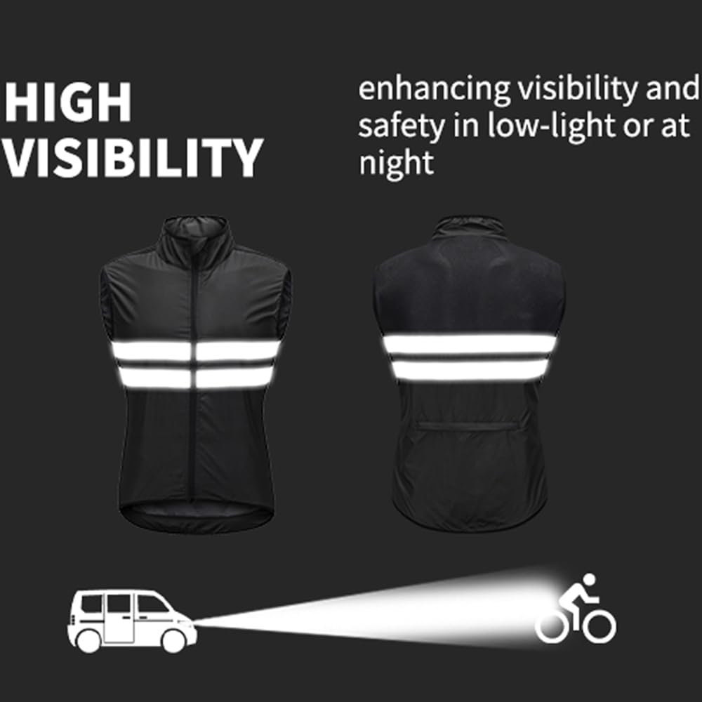 Réfléchissant Gilet De Cyclisme D'été Hommes Femmes, Imperméable Softshell Gilet De Course Léger Gilet De Cyclisme Sans Manches, Respirant Coupe-vent Gilet VTT Pour Course Cyclisme