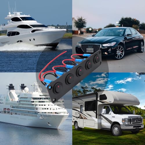 Multifunction Red LED Toggle Switches Panel Suitable for Car Marine Boat Vehicle Interiors with 20A 12V ON Off Control