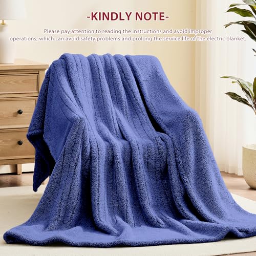 JKMAX Heated Electric Blanket Full Size - 72"x84" Heating Blanket with 10 Heating Levels & 5 Time Settings Over-Heat Protection, Winter Warmer for Adults with ETL Certification(Navy Blue)