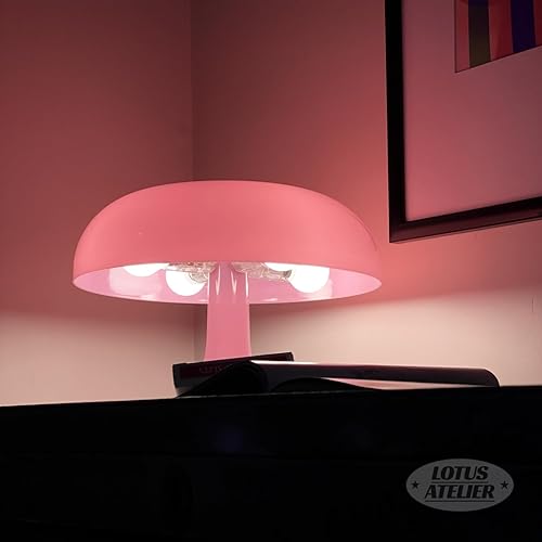 Miniatura 3 de Lotus Atelier Lámpara de hongo rosa claro para habitación, iluminación moderna estética para dormitorio, lámpara rosa retro para dormitorio de