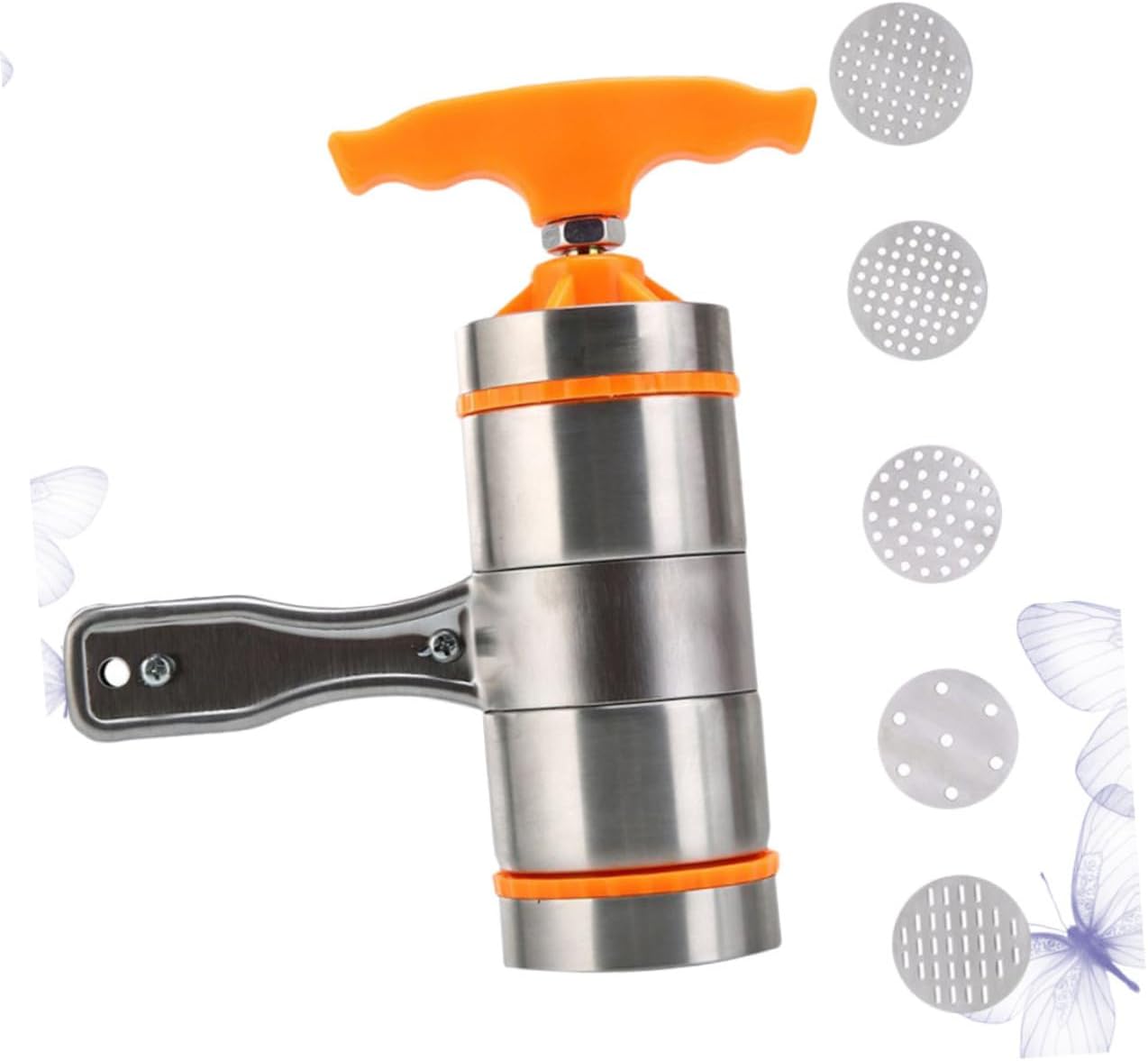 Cabilock 5pcs Multi-function Noodle Press Machine Stainless Steel Manual Noodle Maker for Home Restaurant Easy to Use Molds Portable Kitchen Tool Orange