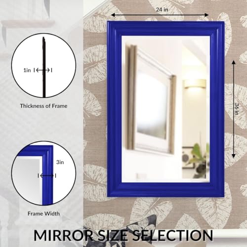 Image of George Rectangular Glossy Royal Blue Wall Mirror, Wood Framed 24 x 36