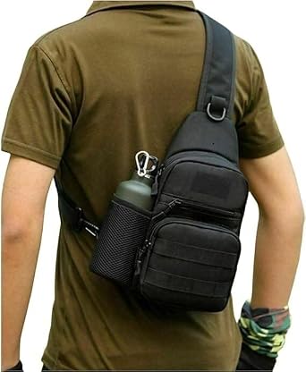 Mens Sling Backpack Molle Tactical Military Outdoor Travel Shoulder Chest Bag with Water Bottle Holder