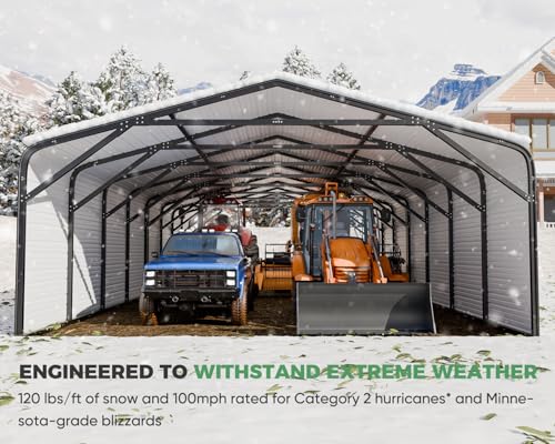 Image of Military-Grade Metal Carport 20x40 FT,Heavy Duty Garage 2-Sided Enclosure | 2x2 inch Steel Poles with Powder Coating, 15-Gauge Walls,120 PSF Snow Load Roof, Hurricane Resistant, Pickup, Truck, Black